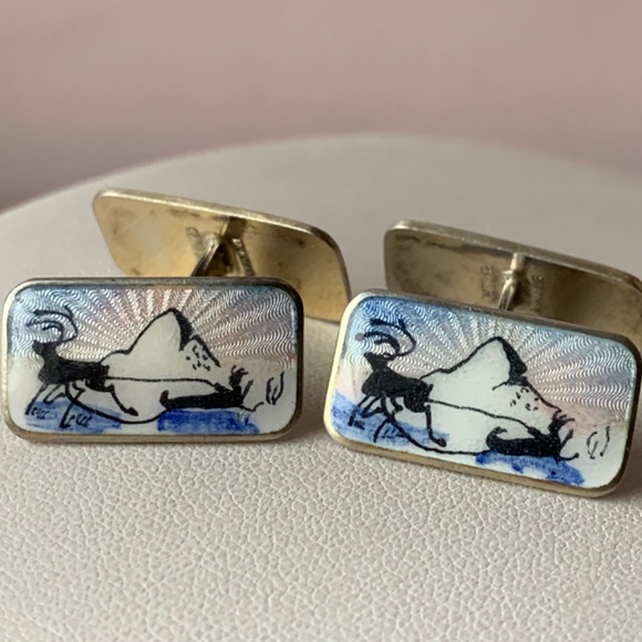 ANTIQUE NORWEGIAN STERLING SILVER GUILLOCHE ENAMEL MEN'S CUFFLINKS HALLMARKED - Picture 15 of 16